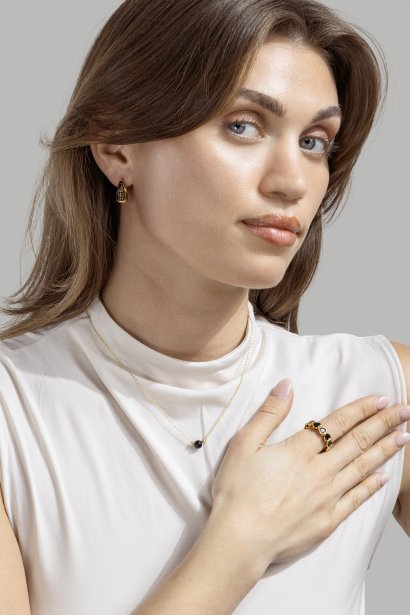 Korvakoru Dark Crystal Hoop - 18k Kullattu