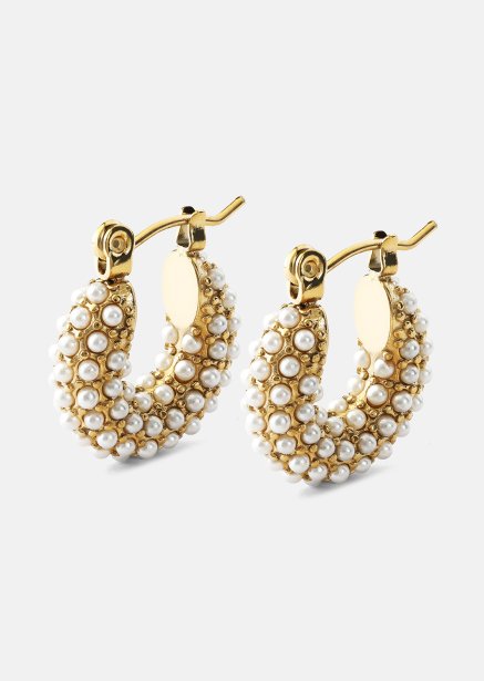 Chunky Pearl Hoop Korvakoru - 18k Kullattu