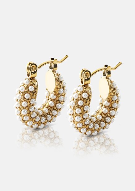 Chunky Pearl Hoop Korvakoru - 18k Kullattu