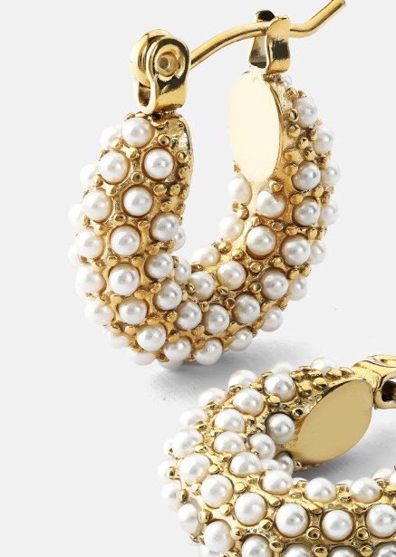 Chunky Pearl Hoop Korvakoru - 18k Kullattu