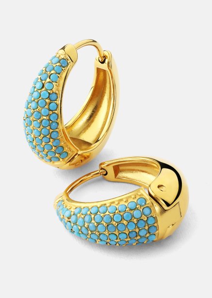 Korvakoru Turquoise Crystal Bold Hoops - 18k Kullattu