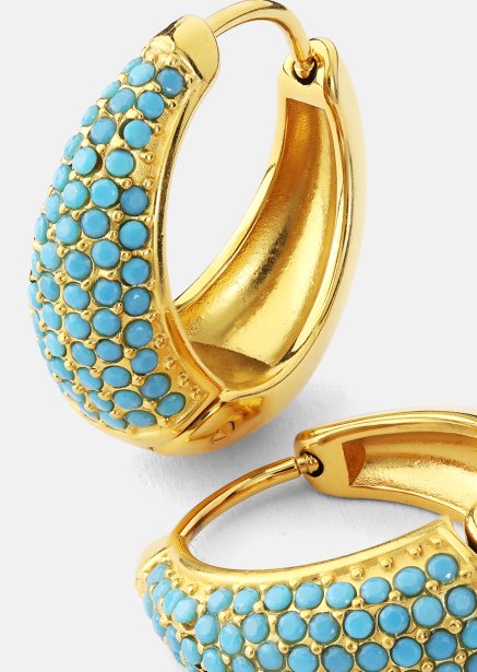 Korvakoru Turquoise Crystal Bold Hoops - 18k Kullattu