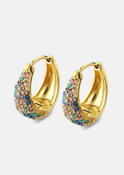 Korvakoru Multicolor Crystal Bold Hoops - 18k Kullattu