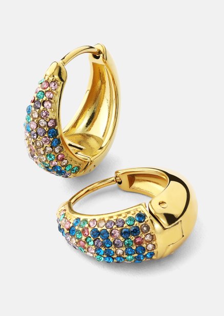 Korvakoru Multicolor Crystal Bold Hoops - 18k Kullattu
