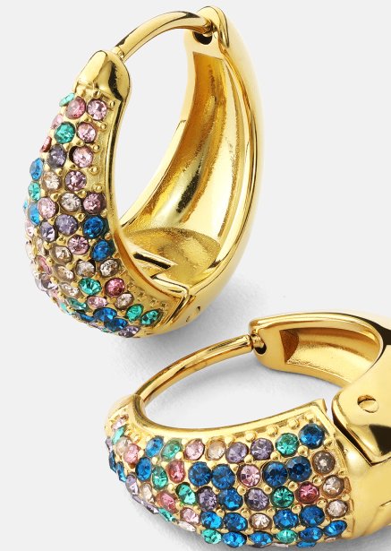 Korvakoru Multicolor Crystal Bold Hoops - 18k Kullattu