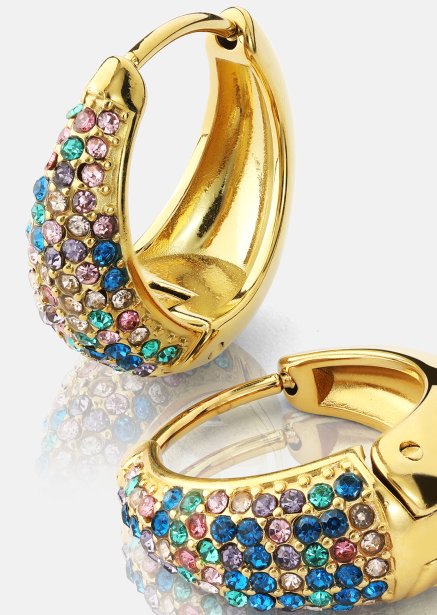 Korvakoru Multicolor Crystal Bold Hoops - 18k Kullattu