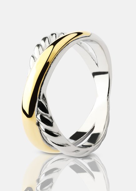 Sormus Golden Silver Twist - 18k Kullattu