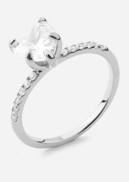Heartlight Solitaire Sormus - Hopeoitu