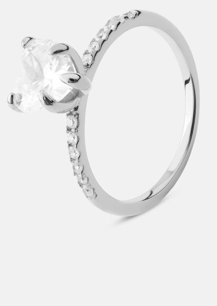 Heartlight Solitaire Sormus - Hopeoitu