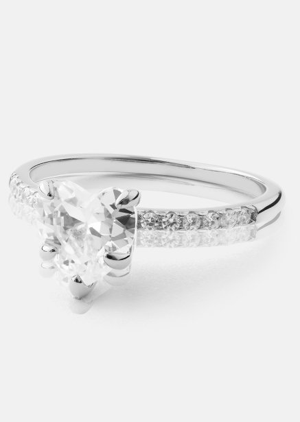 Heartlight Solitaire Sormus - Hopeoitu