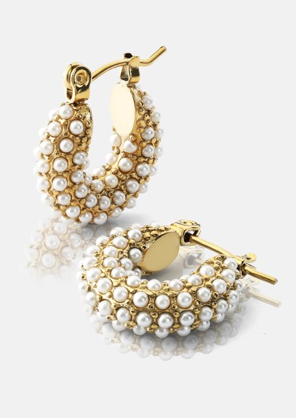Chunky Pearl Hoop Korvakoru - 18k Kullattu