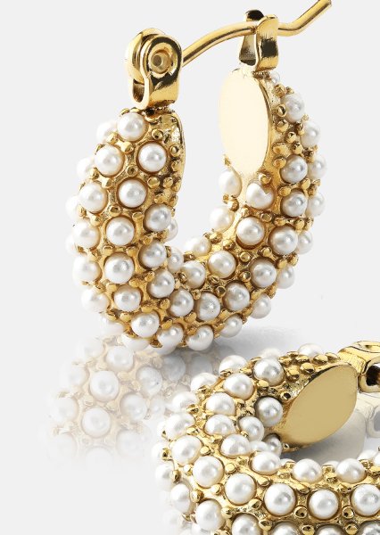 Chunky Pearl Hoop Korvakoru - 18k Kullattu