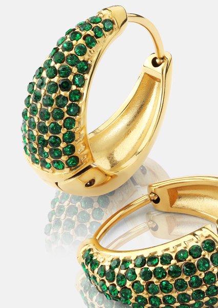 Korvakoru Green Crystal Hoop - 18k Kullattu
