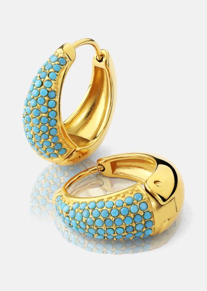 Korvakoru Turquoise Crystal Bold Hoops - 18k Kullattu