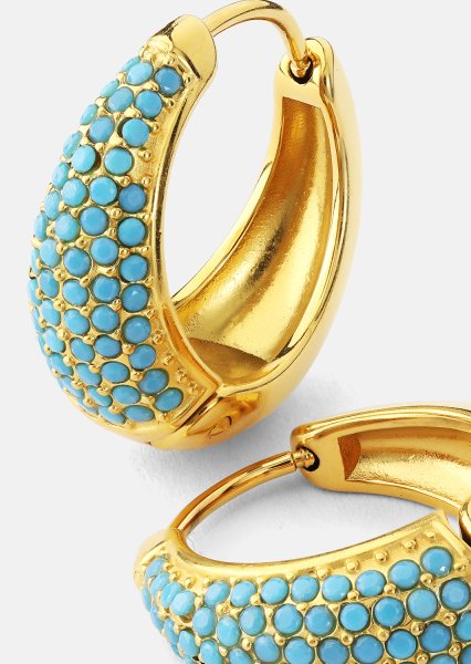 Korvakoru Turquoise Crystal Bold Hoops - 18k Kullattu