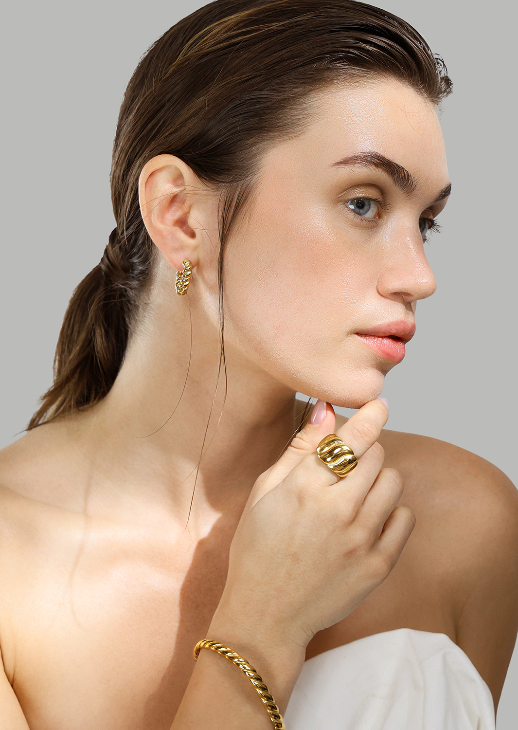 Sormus Bold Wave - 18K Kullattu