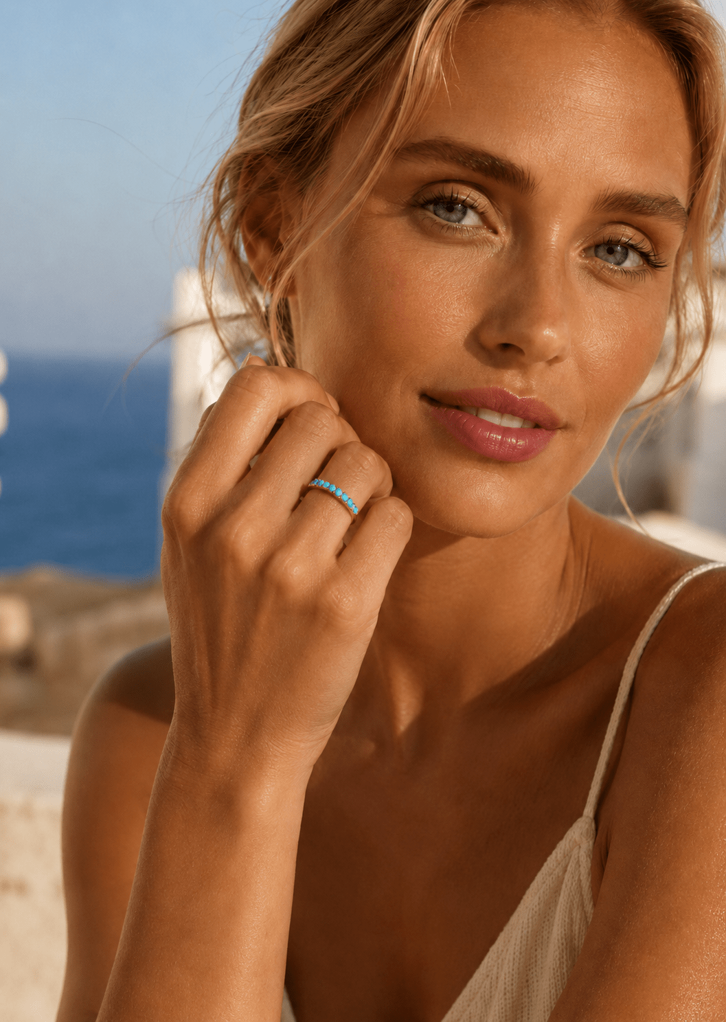 Blue Pearl Elegance Sormus - 18k Kullattu